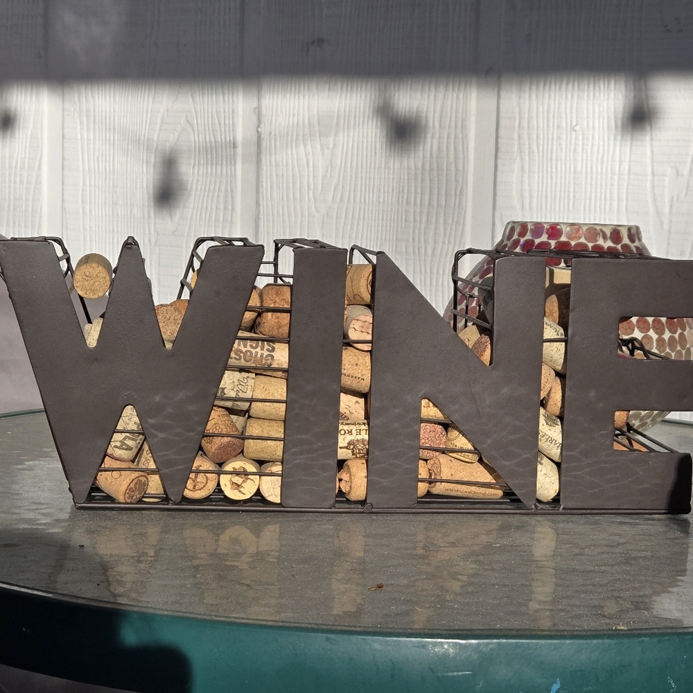 WINE Cork Holder Hand Forged Metal with Corks